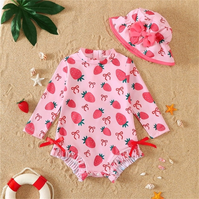 Girls Rash Guard Swimming Bathing Suit Long Sleeve Sun Protection Cartoon Girls Bathing Suits Size 2-3 Years