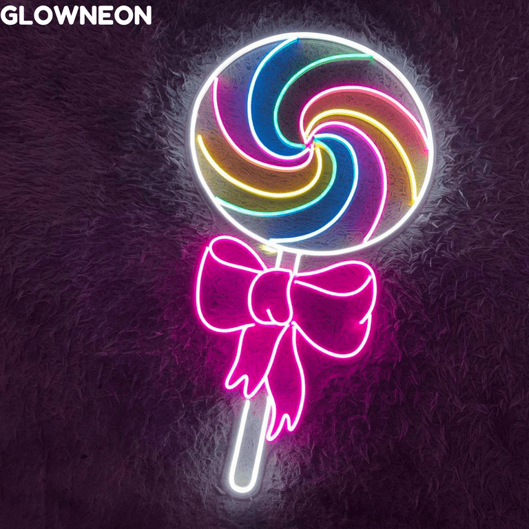 Glowneon Candy Bar Neon Sign, Candy With Bow Led Sign, Candy Shop