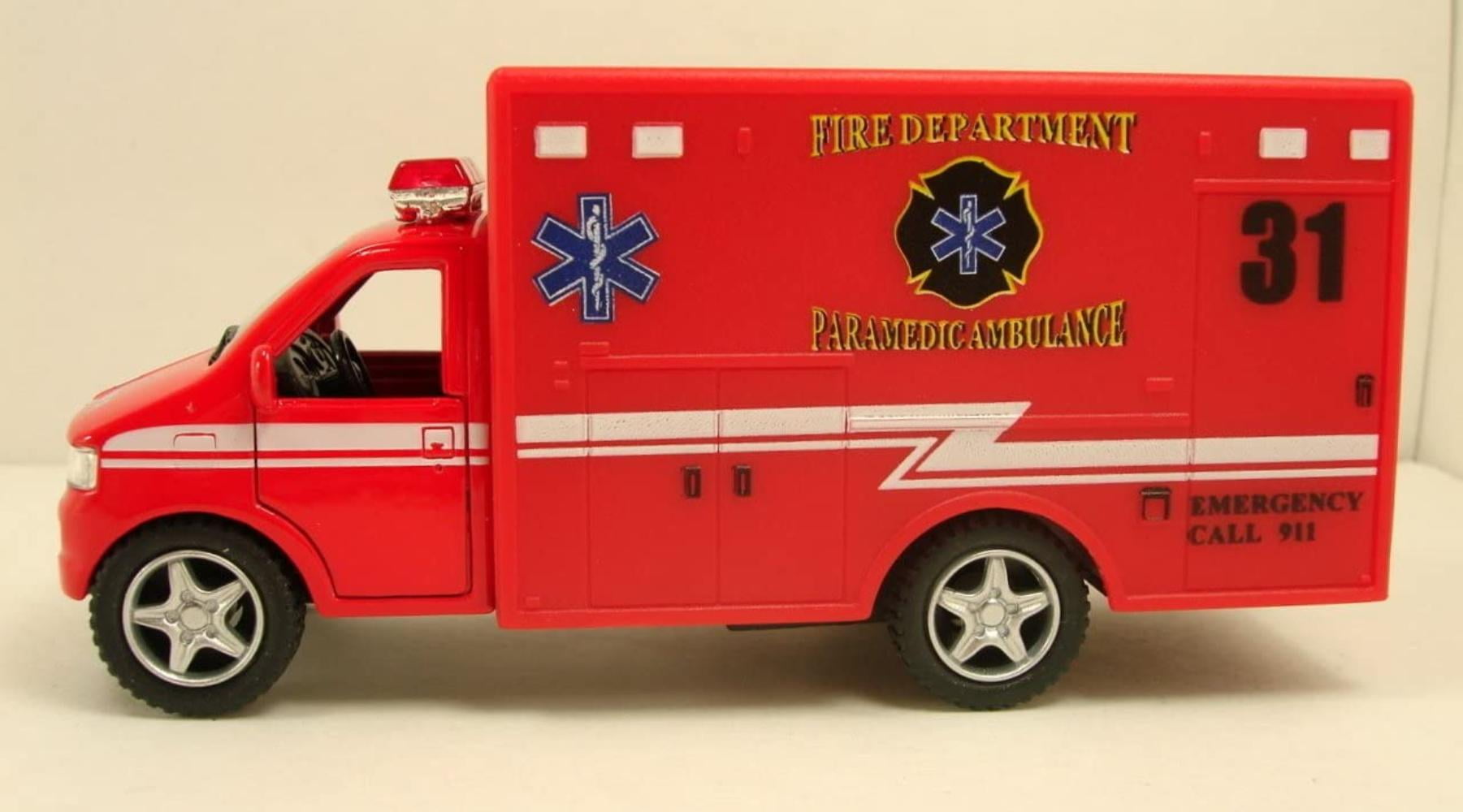 Rescue Team Fire Department Paramedic Ambulance 5" Diecast Pull Back Toy White 