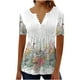 thumbnail image 1 of Blusas Umfun de manga corta para mujer, cuello en V, botones, camisa informal, blusa plisada estampada, blanca, talla M, 1 of 5