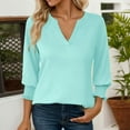 thumbnail image 2 of MIXUE Boho Tops For Women Summer Solid Color V Neck Long Sleeve Casual Lace Trim Party Pullover Shirts For Women Tshirts Activewear,Green,M, 2 of 4