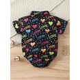 thumbnail image 3 of Infant Baby Boys Summer Shirt Romper Short Sleeve Lapel Letter Heart Print Button Up Romper, 3 of 8