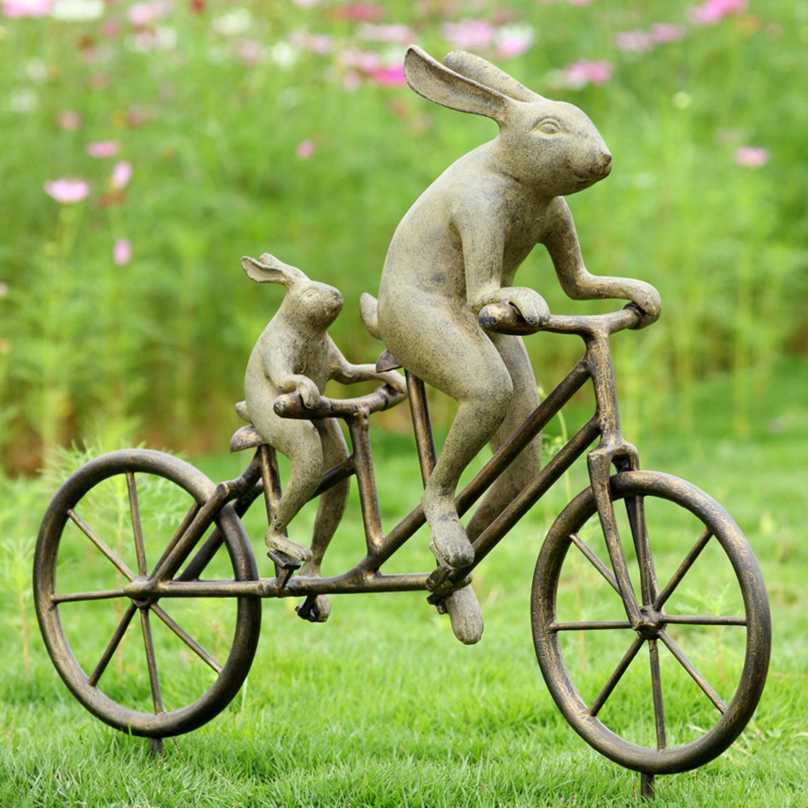 San Pacific International Tandem Bicycle Bunnies Garden Statue by San Pacific International (SPI)