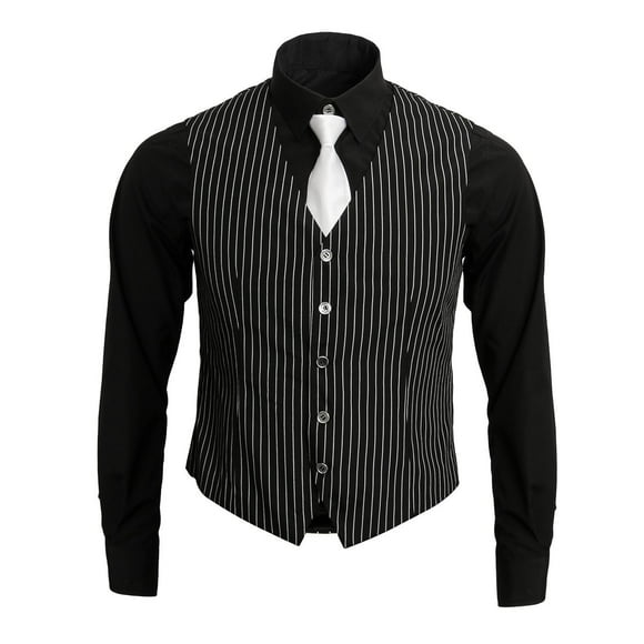 1920s Adult Men's Gangster Shirt, Vest And Tie Costume Accessories Set Roaring 20s Fancy Dress Up Outfit Suit (X-Large)
