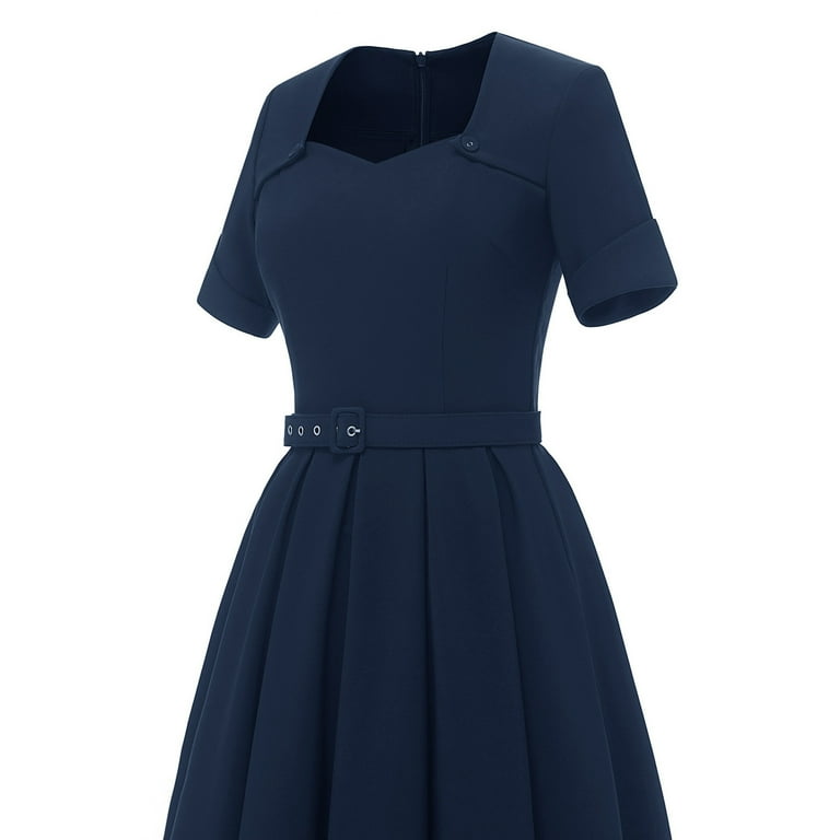 Dailytrove Women's Short Sleeve Midi Dress-Fit & Flare-Belted-Polyester-for Office/Cocktail Party-Flattering Fit, Size: DT-Medium Dailytrove Women's Short Sleeve Midi Dress-Fit & Flare-Belted-Polyester-for Office/Cocktail Party-Flattering Fit, Size: DT-Medium