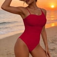 thumbnail image 2 of Hduncf Women's One Piece Swimsuit Solid Color Tummy Control Bathing Suit Fashion Pleated Beach Swimwear for Beach Vacation Red M, 2 of 9