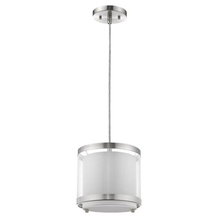

HomeRoots 398040 8 x 8 x 8 in. Lux 1-Light Brushed Nickel Mini Pendant with Metal Trimmed Sheer Snow Shantung Two Tier Shade