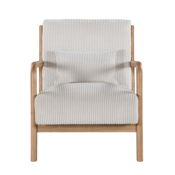 Xukmct Corduroy Accent Chair with Wooden Frame, Upholstered Lounge Chair Club Chair for Living Room, Office, Bedroom, Cream White