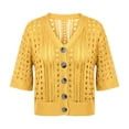 thumbnail image 6 of Lixiuxyad ‌Women's Crochet Shrug Cardigan Short Sleeve Open-Front Lace Button Down Knit Cardigan,Gold, 6 of 6