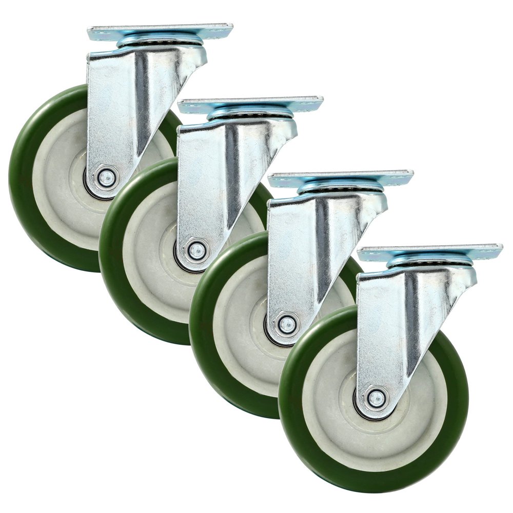 5" Green Heavy Duty Swivel Caster Polyurethane PU Wheels No Brake NonMarking Skid Resistant