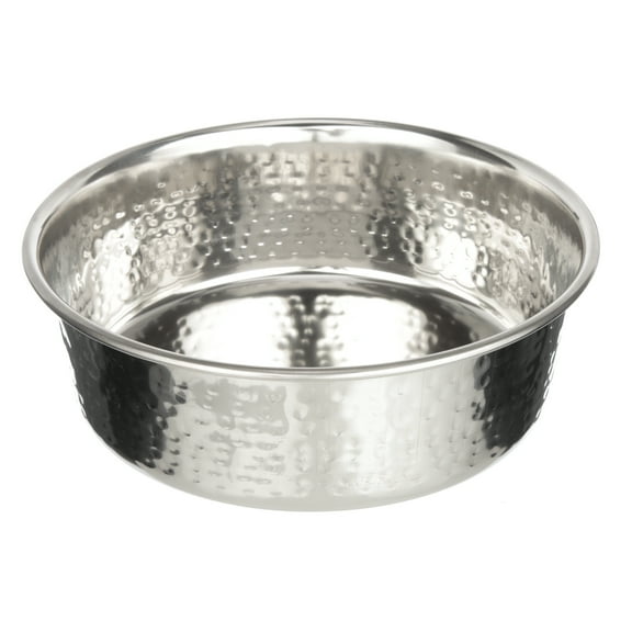 Hammered Stainless Steel Pet Bowl - Decorative & Stylish Dog Food or Water Bowl, 64 oz.
