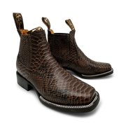 The Western Shops Men's Leather Python Print Square Toe Western Ankle Cowboy Boots