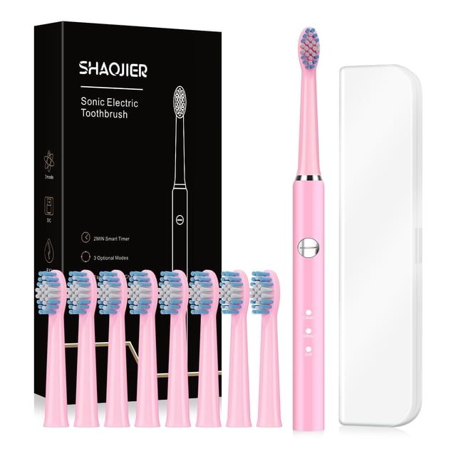 Cepillo de dientes eléctrico SHAOJIER con 8 cabezales, caja de viaje