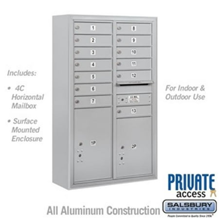Salsbury 3813D 13AFP 49 0 125 in 13 Door High Unit Double Column 13 MB1 Doors 1 PL5 1 PL6 Front Loading Surface Mounted 4C Horizontal Mailbox Unit Aluminum Private Access