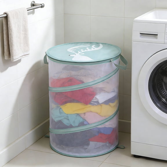 Fmbmuo Storage Basket with Lid Cloth Breathable for Storage, 17.7 x 13.7 in Green Solid Colors Art Deco Mesh Laundry Basket for Laundry Room