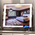 thumbnail image 1 of Hasipu Vanity Mirror with Lights, 24.2" x 19.7" LED Makeup Mirror, Light up Mirror with 10X Magnification and USB, Phone Holder, Smart Touch 3 Colors Dimmable, 360° Rotation (Right Angle Black), 1 of 8