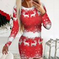 thumbnail image 2 of Women Christmas Outfit Women's Festive Holiday Printed Mini Dress with Long Sleeve Round Neck Above Knee Casual Fit Red M, 2 of 6