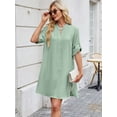 thumbnail image 5 of Deago Women's Short Sleeve V Neck Button Down Shirt Dresses Casual Loose Summer Dress Swimsuit Cover Up (Green, M), 5 of 8