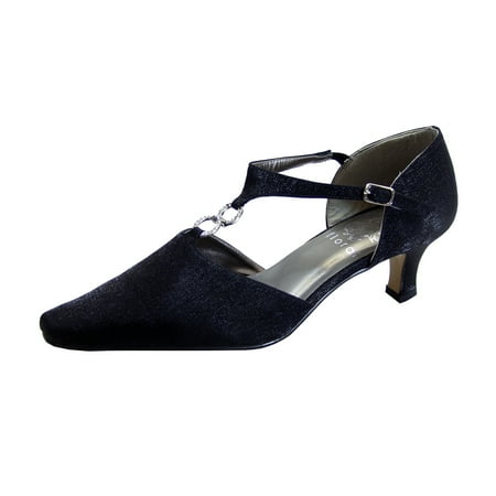 

FLORAL Maribel Women s Wide Width Rhinestone Accent T-Strap Heels (BLACK) 9.5