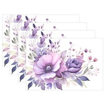 Flowers Purple 4 PCs Placemats Set Linen Non-Slip Table Mat Rectangular Washable for Dining Kitchen Party 12"x18"