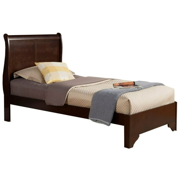 Bowery Hill Traditional Wood Twin Size Sleigh Bed in Cappuccino Brown