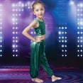 thumbnail image 2 of CAICJ98 Girls Metallic Outfit Sequin Dance Shiny Crop Top for Dancing Raves Festivals Metallic Pants (Dark Green,7-8 Years), 2 of 4