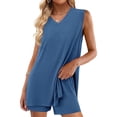 thumbnail image 2 of Women'S 2 Piece Shorts Sets V Neck Long Tank Tops High Waisted Loose Fit Matching Travel Outfits XL, 2 of 8