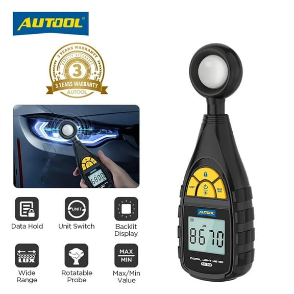 AUTOOL TE301 Digital Light Meter W/180° Rotatable Sensor 0-200,000 Lux Professional Lux Meter Handheld Photometer for Laboratory Streetlight Construction