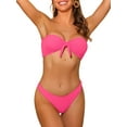 thumbnail image 1 of Conjuntos de bikini de banda para mujer, sin tirantes con lazo acanalado y parte inferior, traje de baño de 2 piezas, color rosa caliente grande, 1 of 5