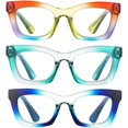 thumbnail image 2 of GFDYREE 3 pack Oprah style Spring hinge Readers Blue Light Blocking Computer Square Reading Glasses for Women Men, 2 of 6