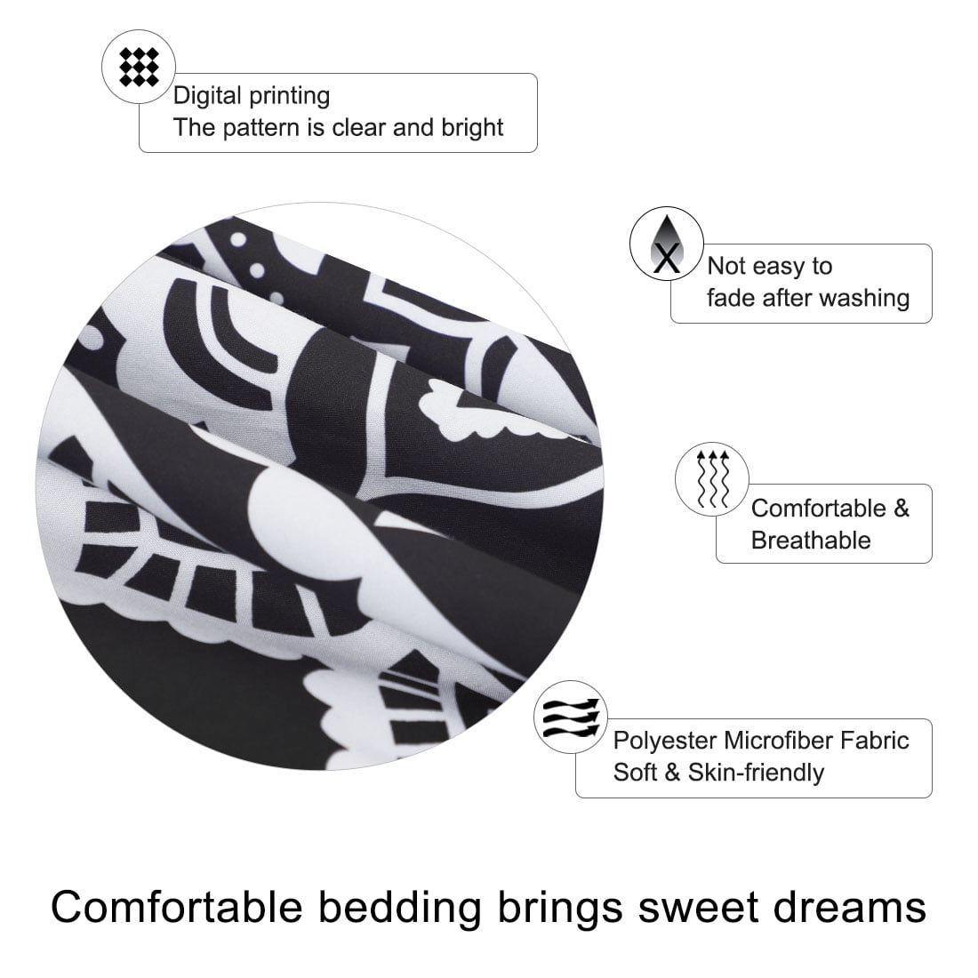 Unique Bargains 5-piece Bohemian Duvet Cover Polyester Bedding Set Black Queen