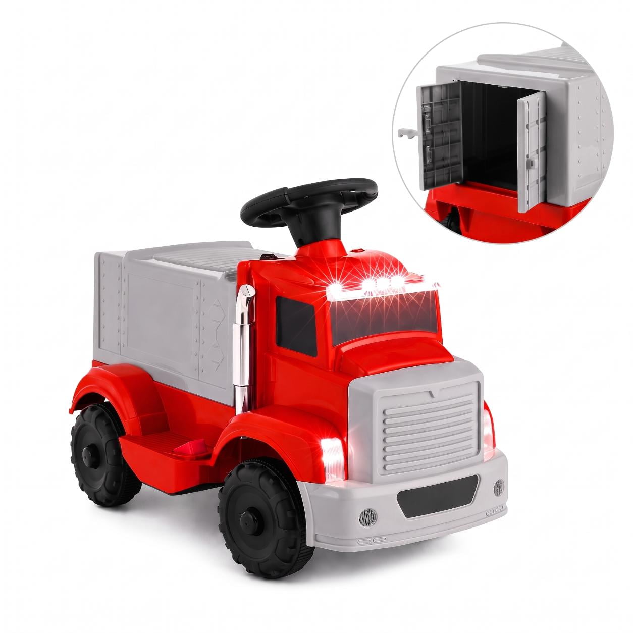 LAZY BUDDY 6V Kids Ride-on Truck Battery Powered Electric Ride on Toy Car with Dual-Door Storage LED Lights