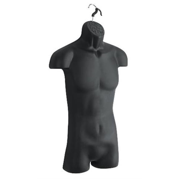 SSWBasics Male Molded Black Shatterproof Hollowback Torso Form - Fits Men's Sizes S-L (3 Pack) - Hanging Fashion Form Hanging Mannequin to Display Top and Bottom Merchandise