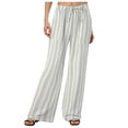 thumbnail image 3 of Duqingm Loose Pants for Women Women's Wide Leg Striped Pants Casual Drawstring Elastic Low Rise Pajama Pants Lounge Wear Trousers Grey,2XL, 3 of 7