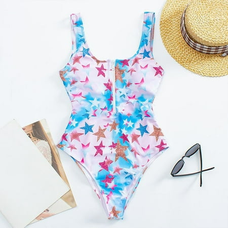 MSJUHEG One Piece Swimsuit Women Blue Swimsuits for Women Bathing Suit One Piece Bikinis Swimsuit Beachwear Bikini Girl Swimsuit One Piece Body Suits for Womens Zipper One Piece Swimsuit Sky Blue S