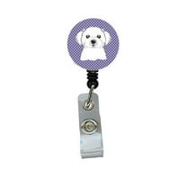 Carolines Treasures BB1134BR Purple Checkered Maltese Retractable Badge Reel