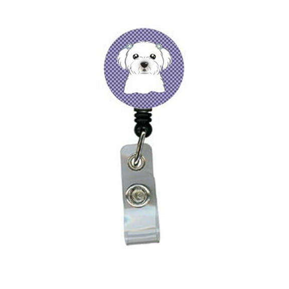 Carolines Treasures BB1134BR Purple Checkered Maltese Retractable Badge Reel