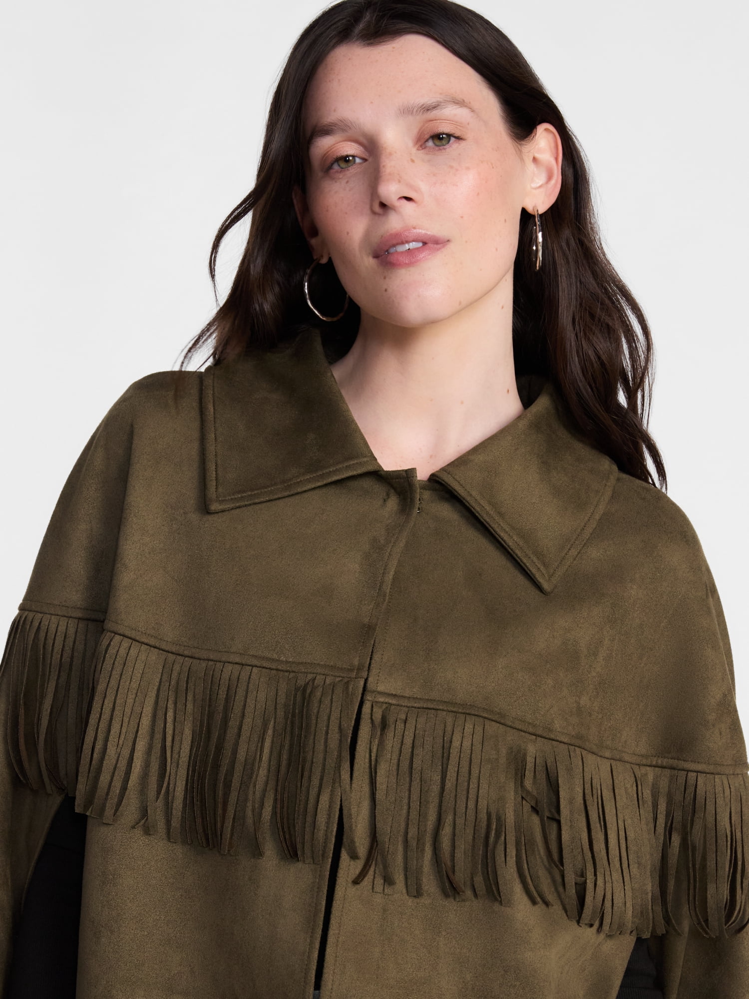 Scenario Women's Faux Suede Fringe Cape