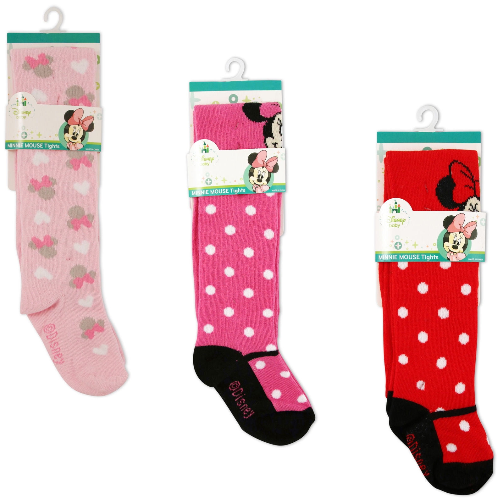 3 Piece Variety Pack 0-24M Disney Minnie Mouse Polka Dot Tights Baby Girls