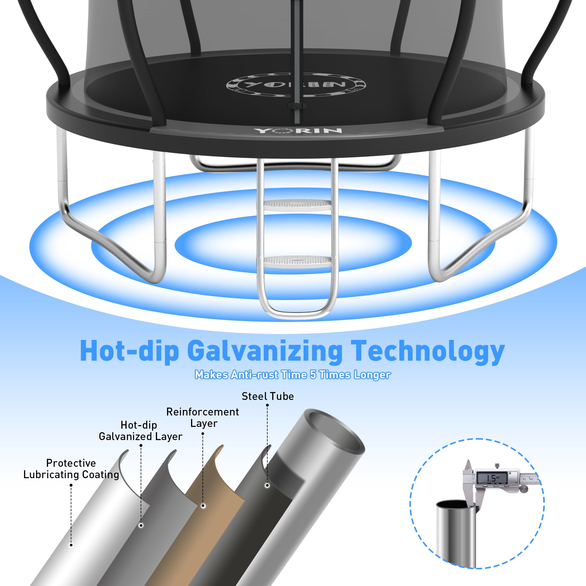 YORIN Trampoline for 3-4 Kids, 10FT 16FT 12FT 14FT Trampoline for Adults with Enclosure Net, Ladder, Light, 1000LBS Weight Capacity Outdoor Round Recreational Trampoline, Heavy Duty Trampoline