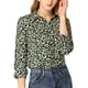 thumbnail image 1 of Camisa de mujer de botones INSPIRE CHIC con estampado floral, de manga larga, cuello de punta, top de oficina, talla XL, verde oscuro, 1 of 8
