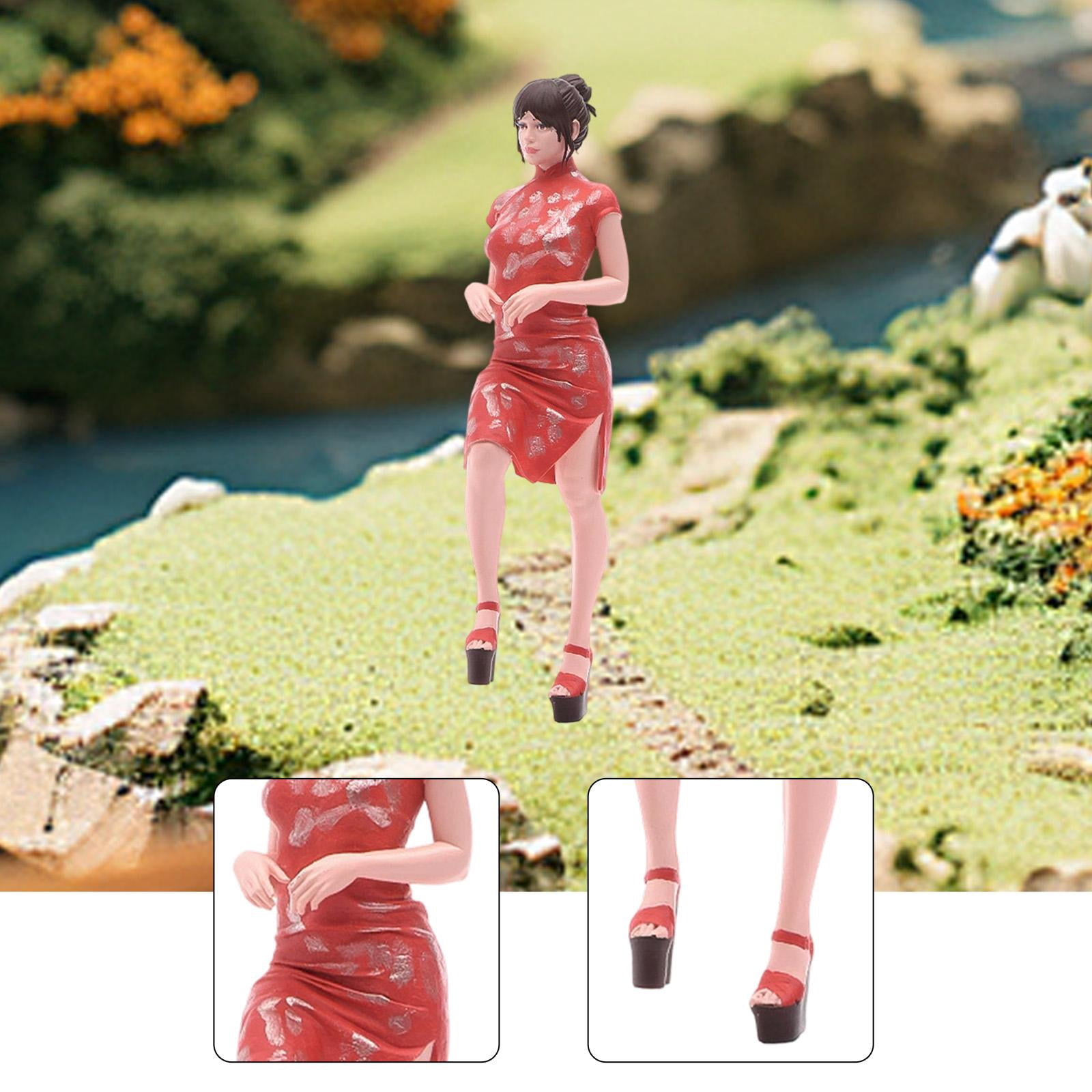 LeeQinersw 1/18 Scale Cheongsam Girl Model Role Play Tiny People Figurine for DIY Scene