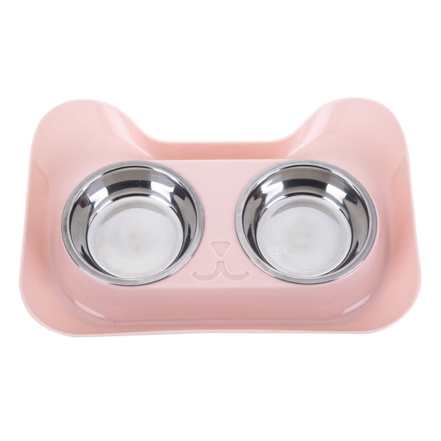 Cuencos para perros de acero inoxidable, forma bonita, a prueba de fugas, interior suave, fácil de limpiar, cuenco doble para perros y gatos
