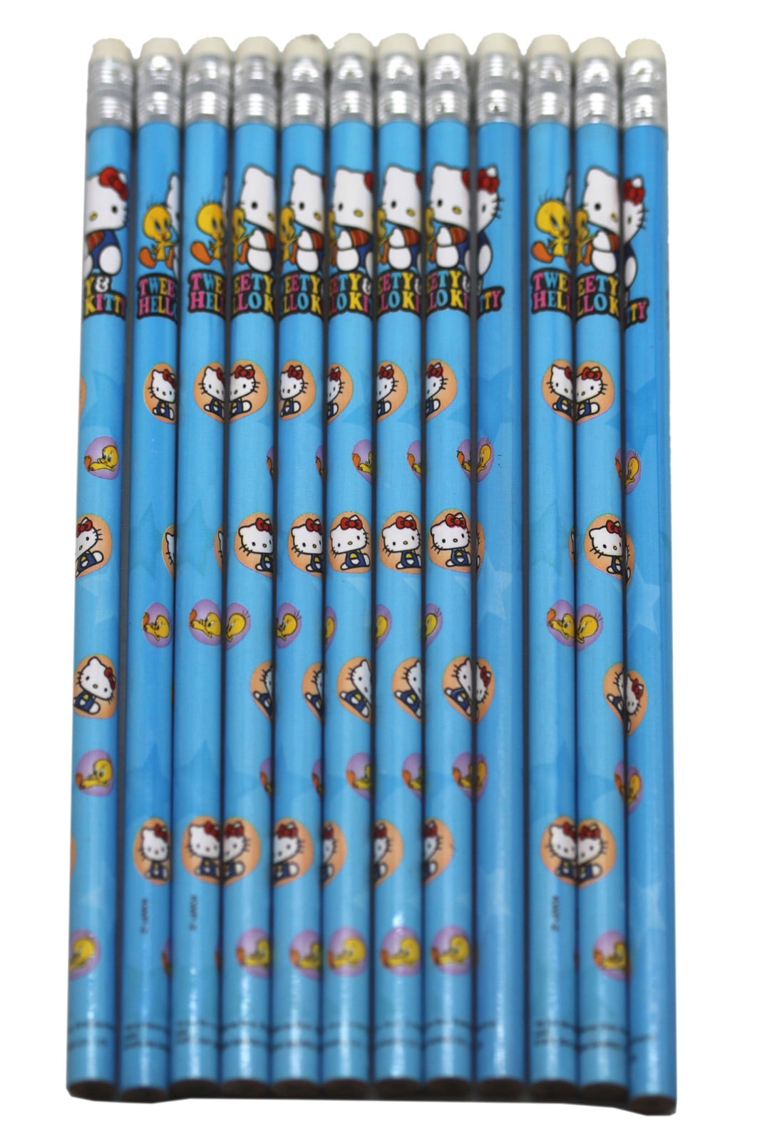 Hello Kitty and Tweety Bird Light Blue Wood Pencil Set (12 Pencils)