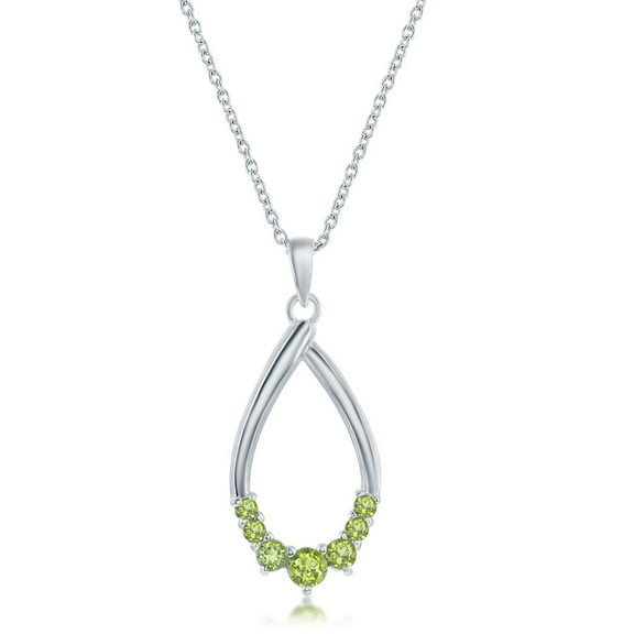 Peridot Gemstone Pear-Shaped 16 2” Pendant Necklace| Sterling Silver Jewelry for Women or Teens