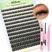 Eyelash Extension Kit Fluffy Lash Clusters DIY Lash Extension Kit Wispy Volume Individual Eyelashes Clusters 10-16MM D Curl Lash Bond and Seal Strong Hold Tweezers for Beginners by Newcally