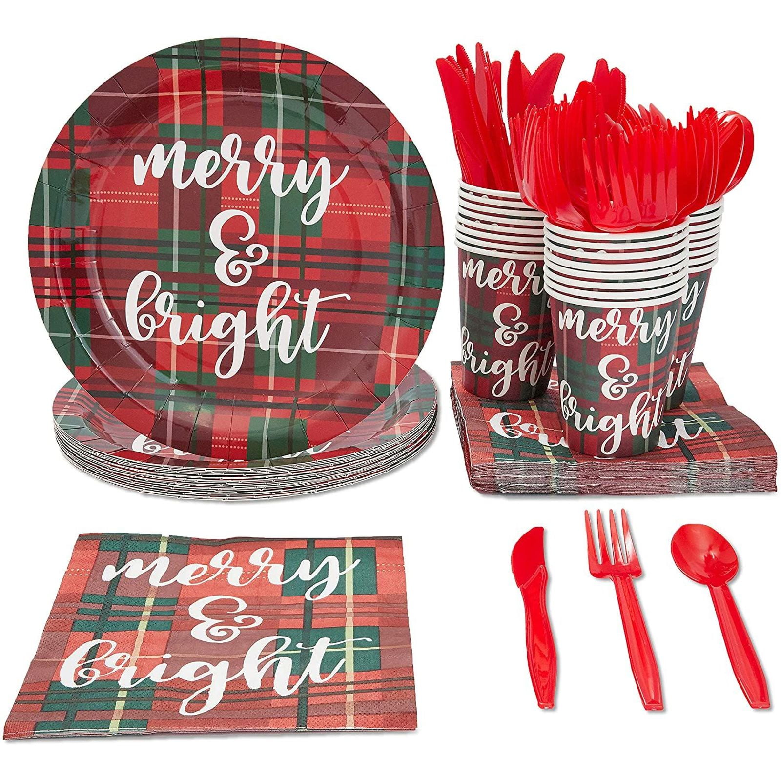 Christmas Party Supplies Christmas Plates disposable Christmas Paper Plates and Napkins Set for 24 for Christmas Party Serves 24 Guests 