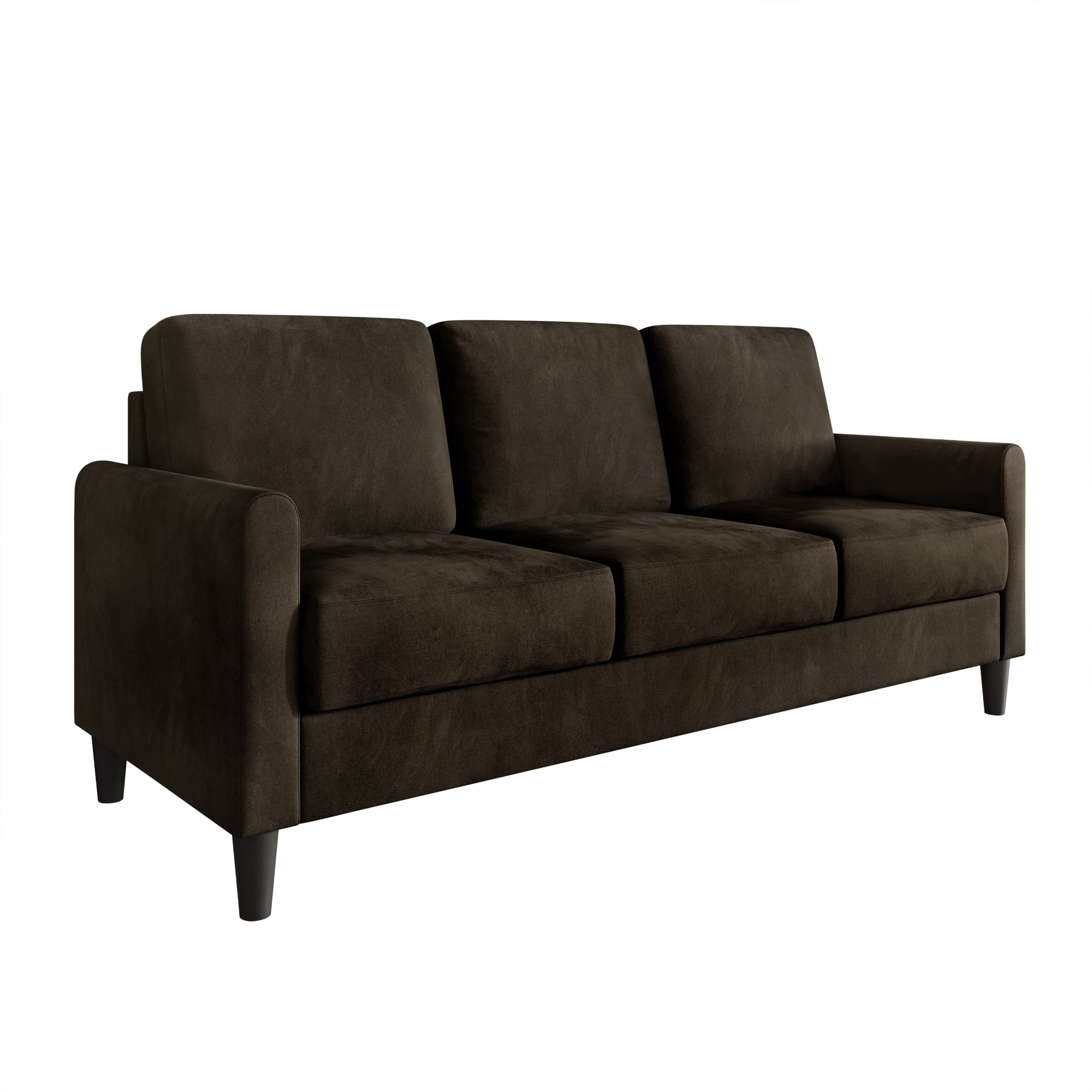 Home Design Goliad Velvet Arm Sofa with Pocket Spring, Soft Cushions, Clean Lines Design, Brown