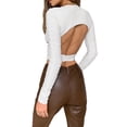 thumbnail image 4 of Seyurigaoka Women's Cross Wrap Crop Tops Ruched Long Sleeve Cut Out T-Shirts, 4 of 6