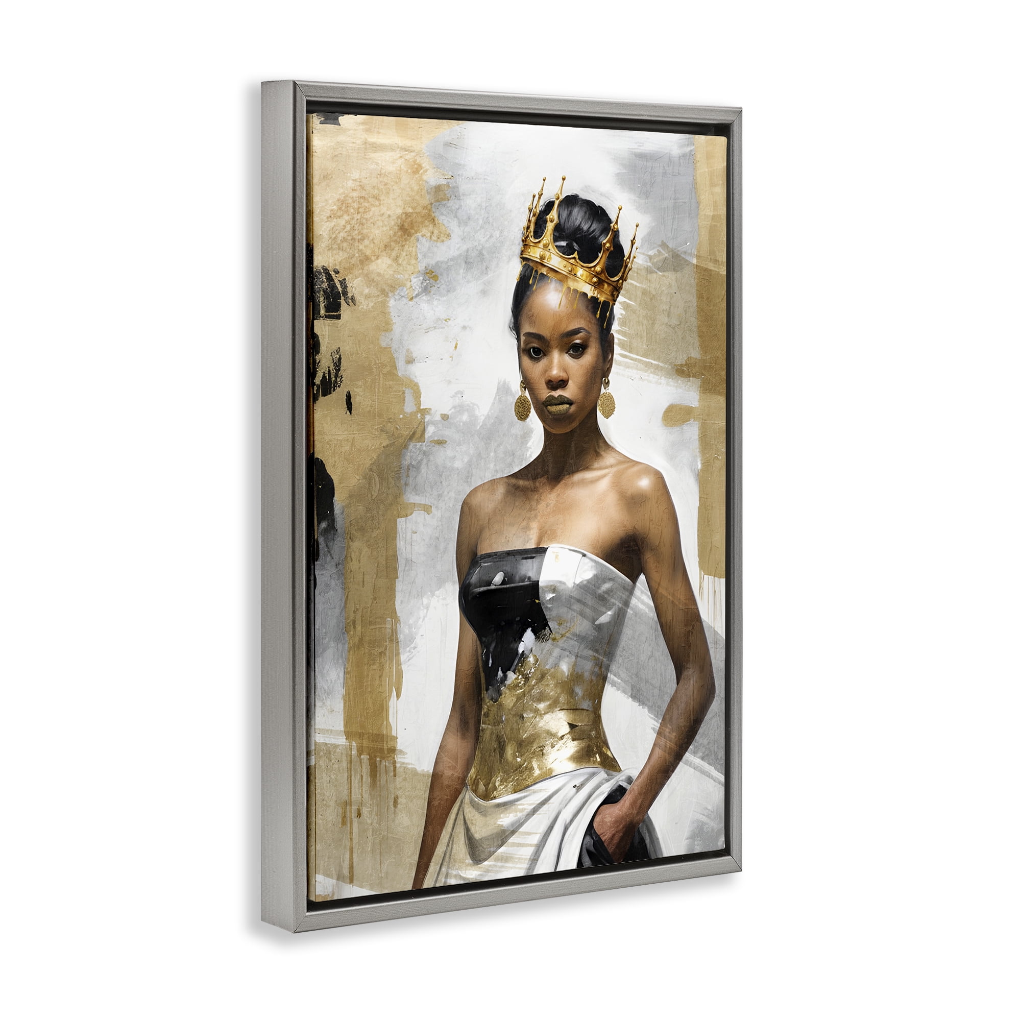 Stupell Industries Glam Abstraction Woman People Painting Gray Floater Framed Canvas Art Print Wall Art, 17 x 25